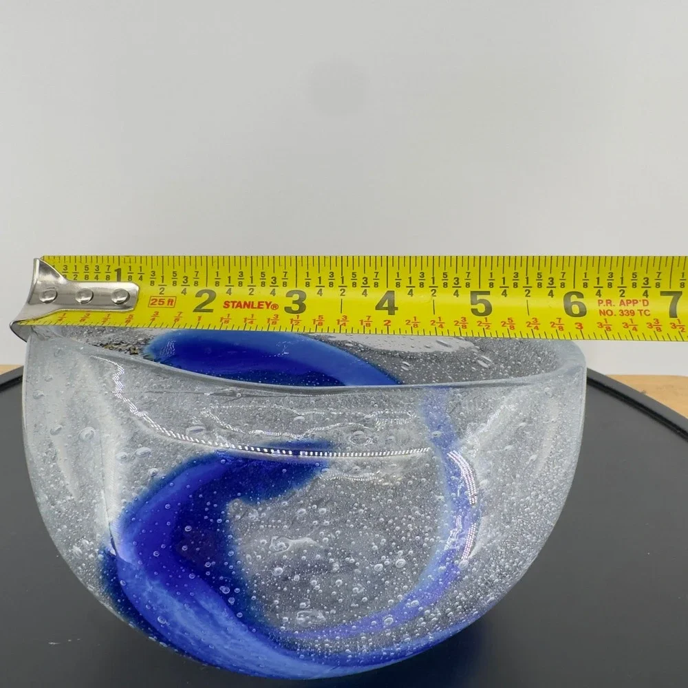 Murano Style Blown Art Glass Cobalt Blue Swirl Controlled Bubble Confetti Heavy